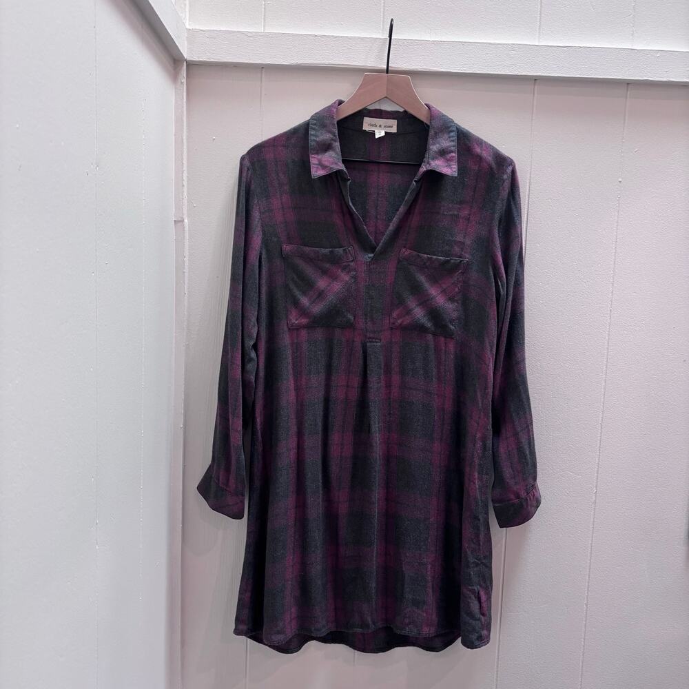 Anthropologie Cloth & Stone Cozy Flannel Dress Women M Western Cabincore - Picture 2 of 4